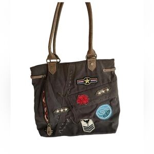 Guess black Tote with Embroidered Patches